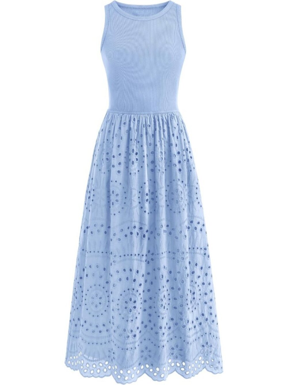 Sleeveless Lace Eyelet Cotton Maxi Dress for Women - Summer Casual Chic Outfit